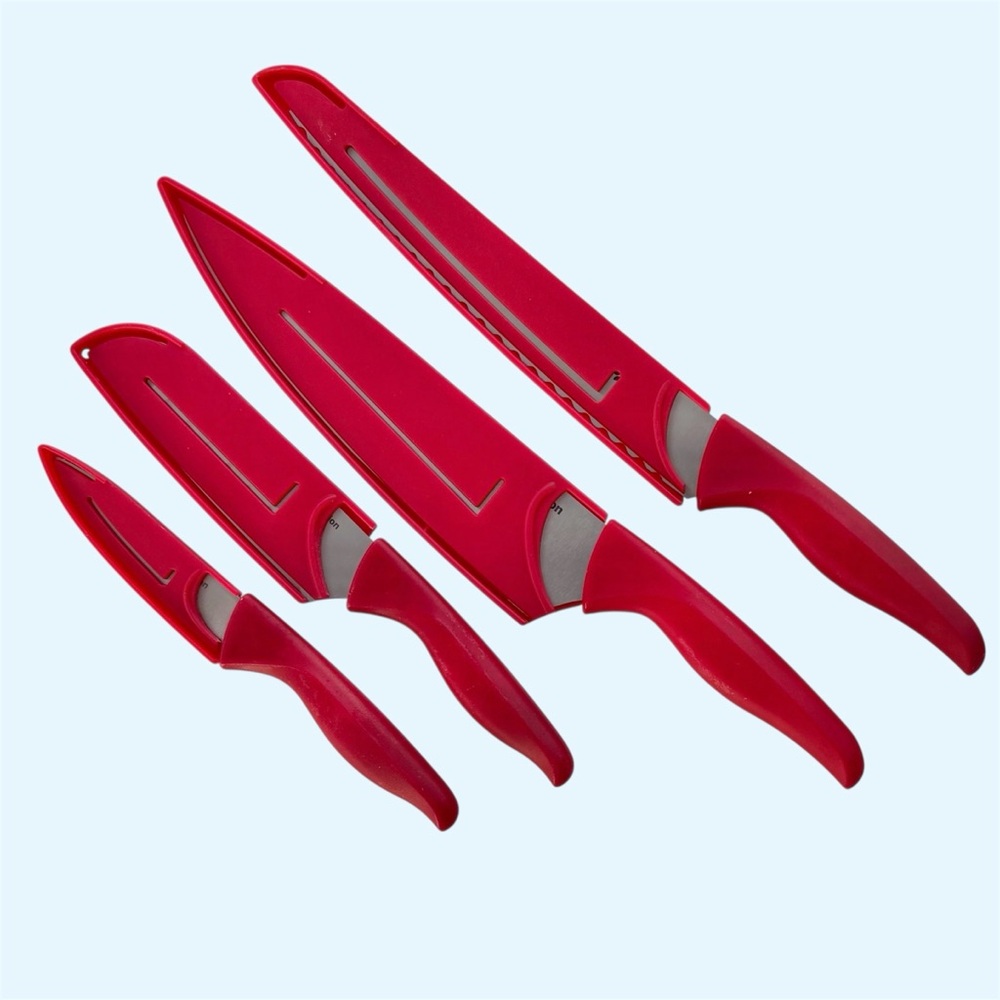 Ecolution 4-Knife Set Red Handles and Sheaths